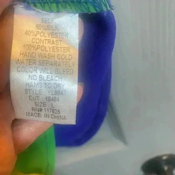 Ya Los Angeles sheer multicolor top in front in yellow green & purple size large - Picture 4 of 4